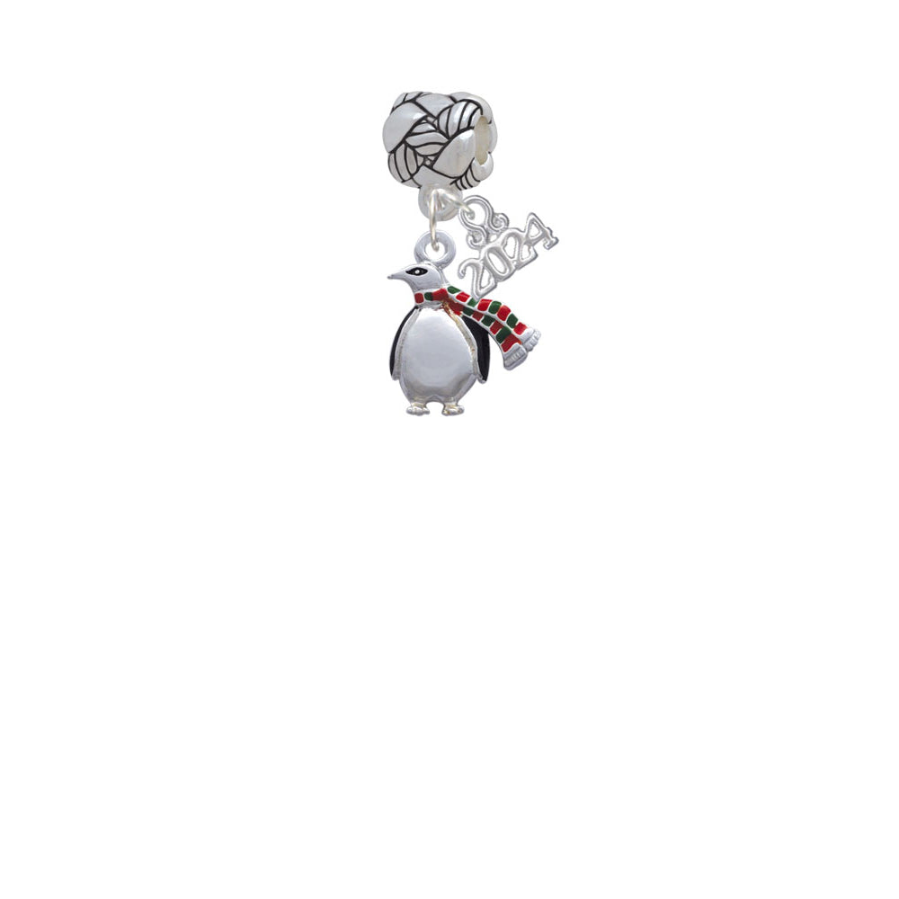 Delight Jewelry Silvertone Penguin with Scarf Woven Rope Charm Bead Dangle with Year 2024 Image 2