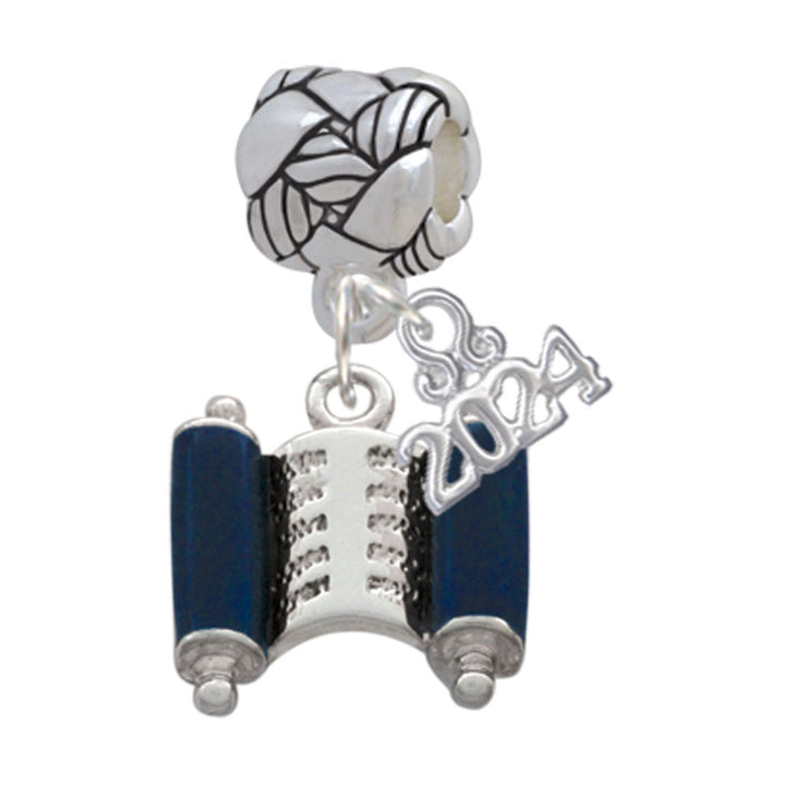 Delight Jewelry Silvertone Blue Torah Scroll Woven Rope Charm Bead Dangle with Year 2024 Image 1