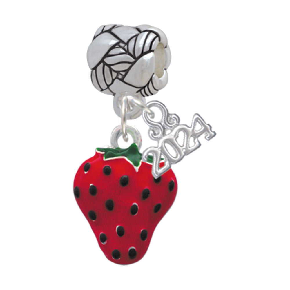 Delight Jewelry Silvertone Large Enamel Strawberry Woven Rope Charm Bead Dangle with Year 2024 Image 1