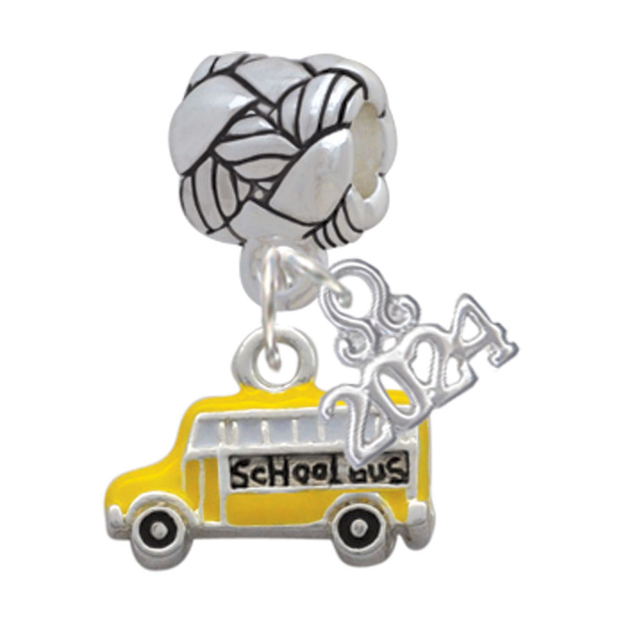 Delight Jewelry Silvertone Yellow School Bus Side Woven Rope Charm Bead Dangle with Year 2024 Image 1