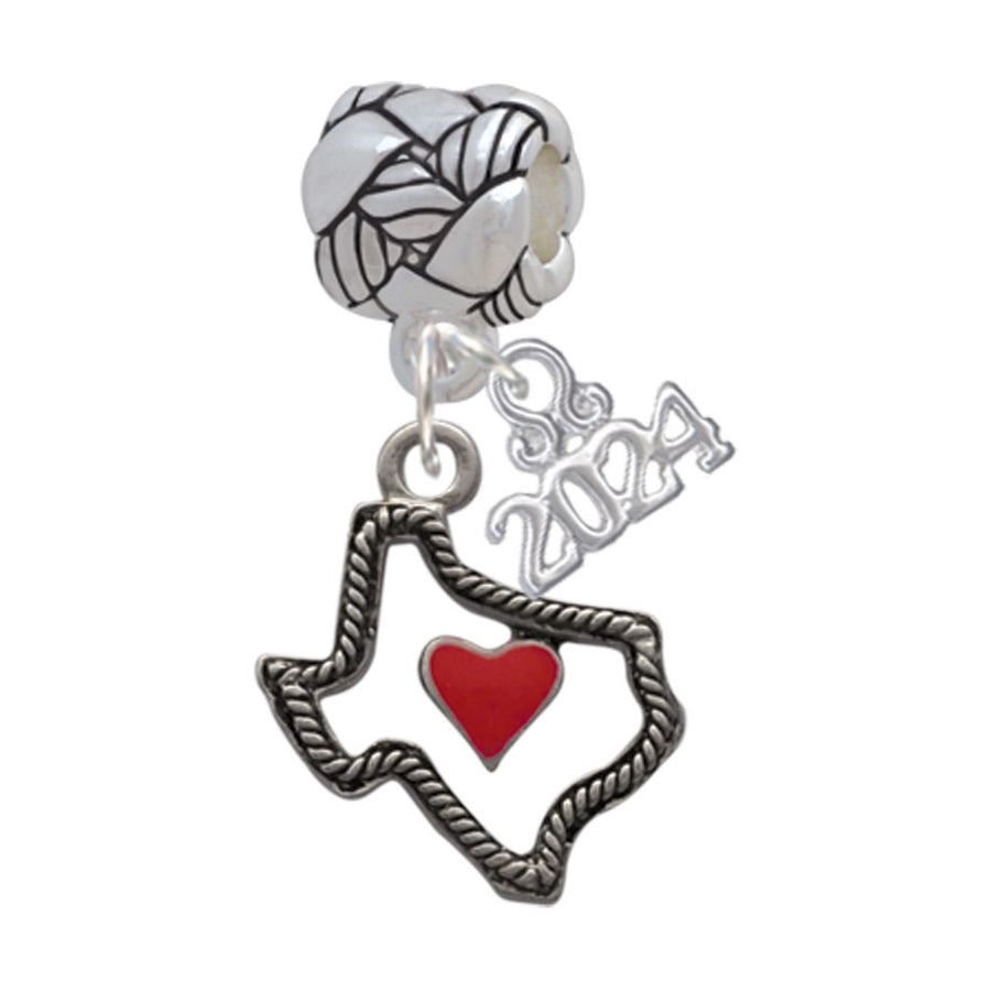 Delight Jewelry Silvertone Open Rope Texas with Red Heart Woven Rope Charm Bead Dangle with Year 2024 Image 1