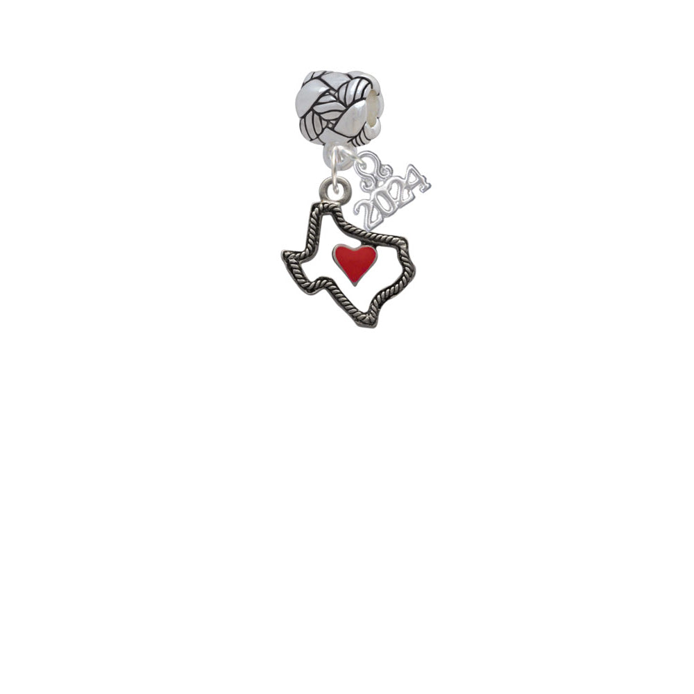 Delight Jewelry Silvertone Open Rope Texas with Red Heart Woven Rope Charm Bead Dangle with Year 2024 Image 2