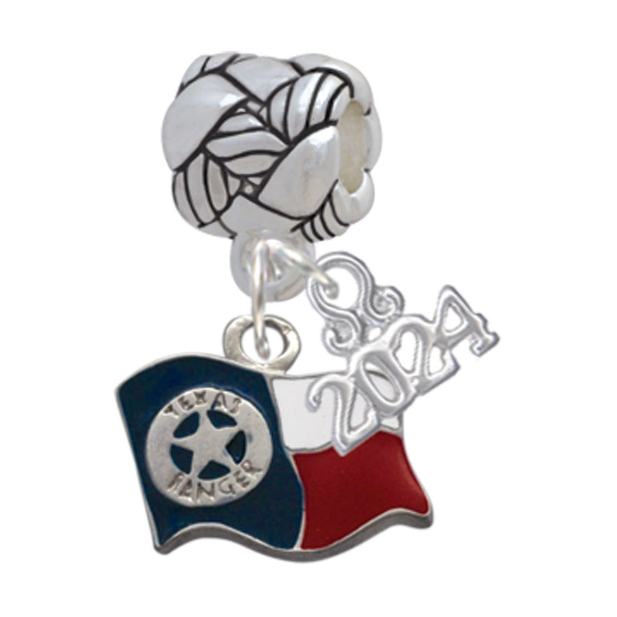 Delight Jewelry Silvertone Texas Flag - Ranger Woven Rope Charm Bead Dangle with Year 2024 Image 1