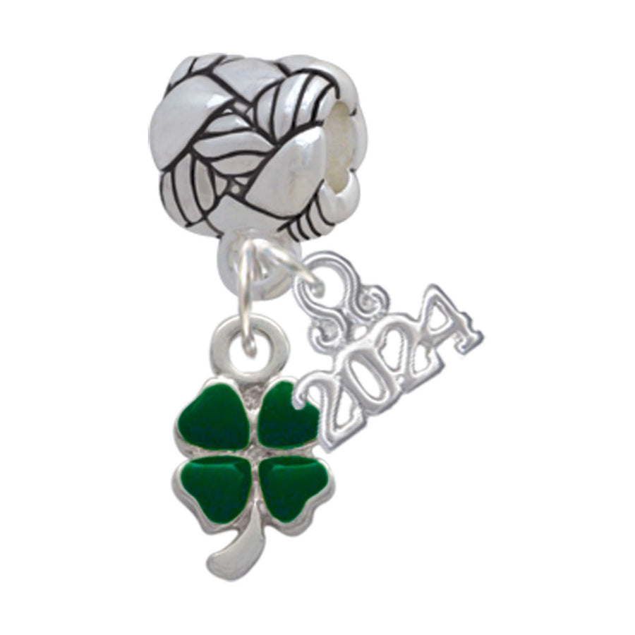 Delight Jewelry Silvertone Mini Green Four Leaf Clover with Heart Leaves Woven Rope Charm Bead Dangle with Year 2024 Image 1