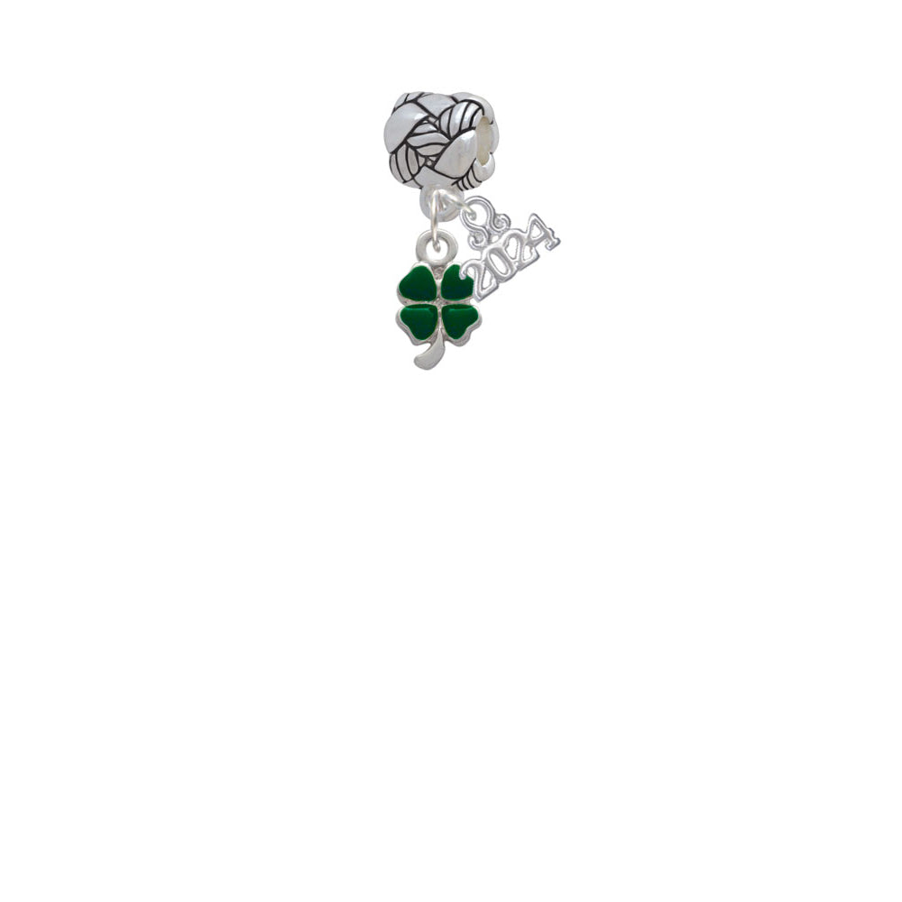 Delight Jewelry Silvertone Mini Green Four Leaf Clover with Heart Leaves Woven Rope Charm Bead Dangle with Year 2024 Image 2