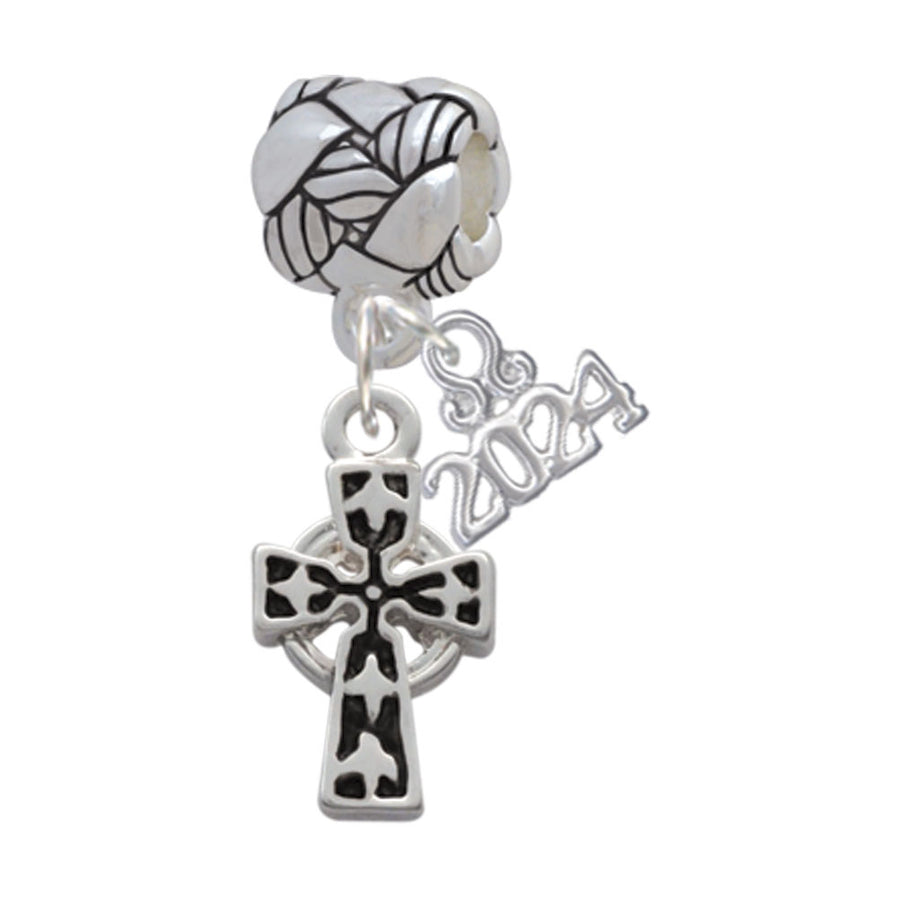 Delight Jewelry Silvertone Antiqued Celtic Cross Woven Rope Charm Bead Dangle with Year 2024 Image 1