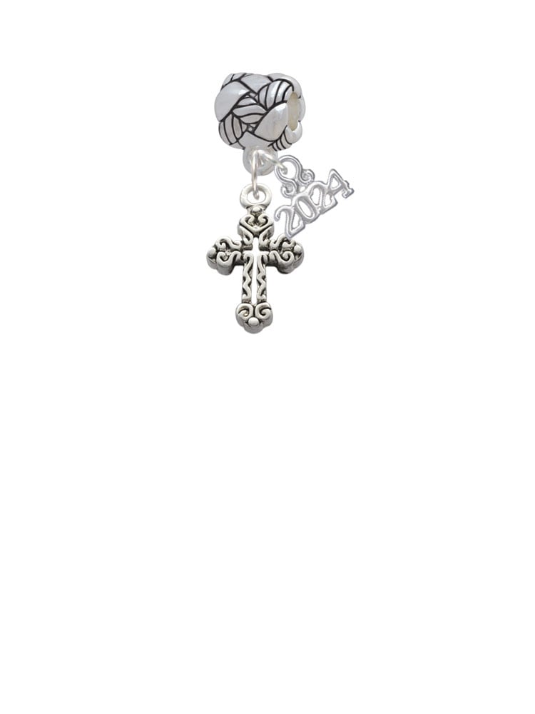 Delight Jewelry Silvertone Antiqued Budded Cross Woven Rope Charm Bead Dangle with Year 2024 Image 2