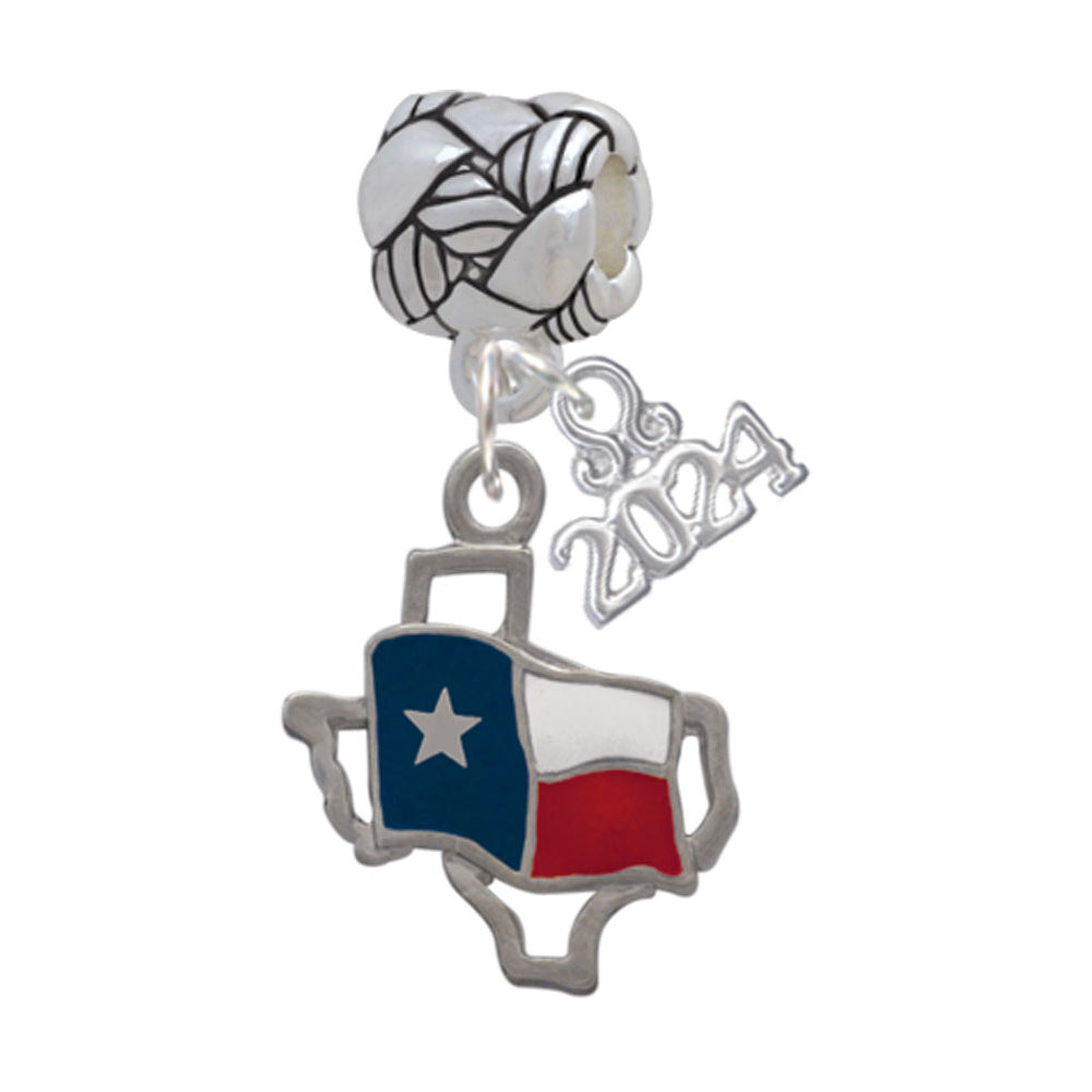 Delight Jewelry Silvertone Texas Outline with Flag Woven Rope Charm Bead Dangle with Year 2024 Image 1