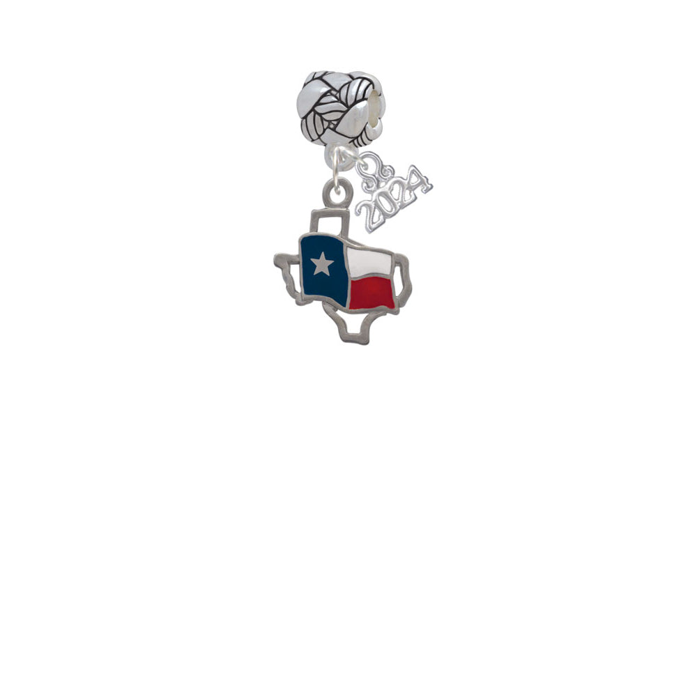 Delight Jewelry Silvertone Texas Outline with Flag Woven Rope Charm Bead Dangle with Year 2024 Image 2