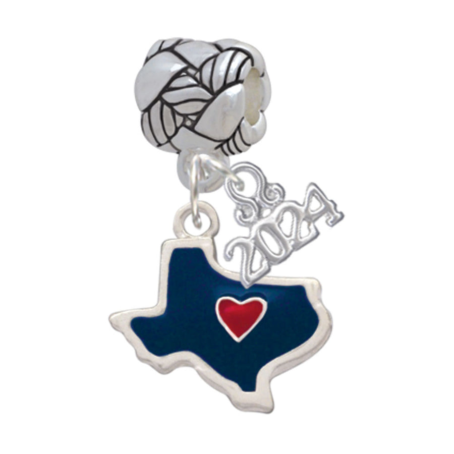 Delight Jewelry Silvertone Blue Texas with Red Heart Woven Rope Charm Bead Dangle with Year 2024 Image 1