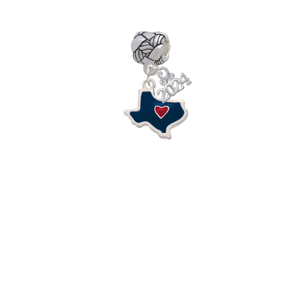 Delight Jewelry Silvertone Blue Texas with Red Heart Woven Rope Charm Bead Dangle with Year 2024 Image 2