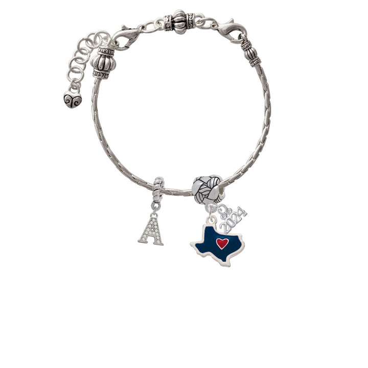 Delight Jewelry Silvertone Blue Texas with Red Heart Woven Rope Charm Bead Dangle with Year 2024 Image 3