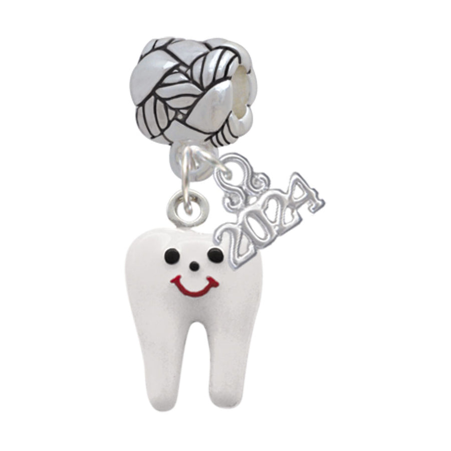 Delight Jewelry Silvertone Enamel Smiling Tooth Woven Rope Charm Bead Dangle with Year 2024 Image 1