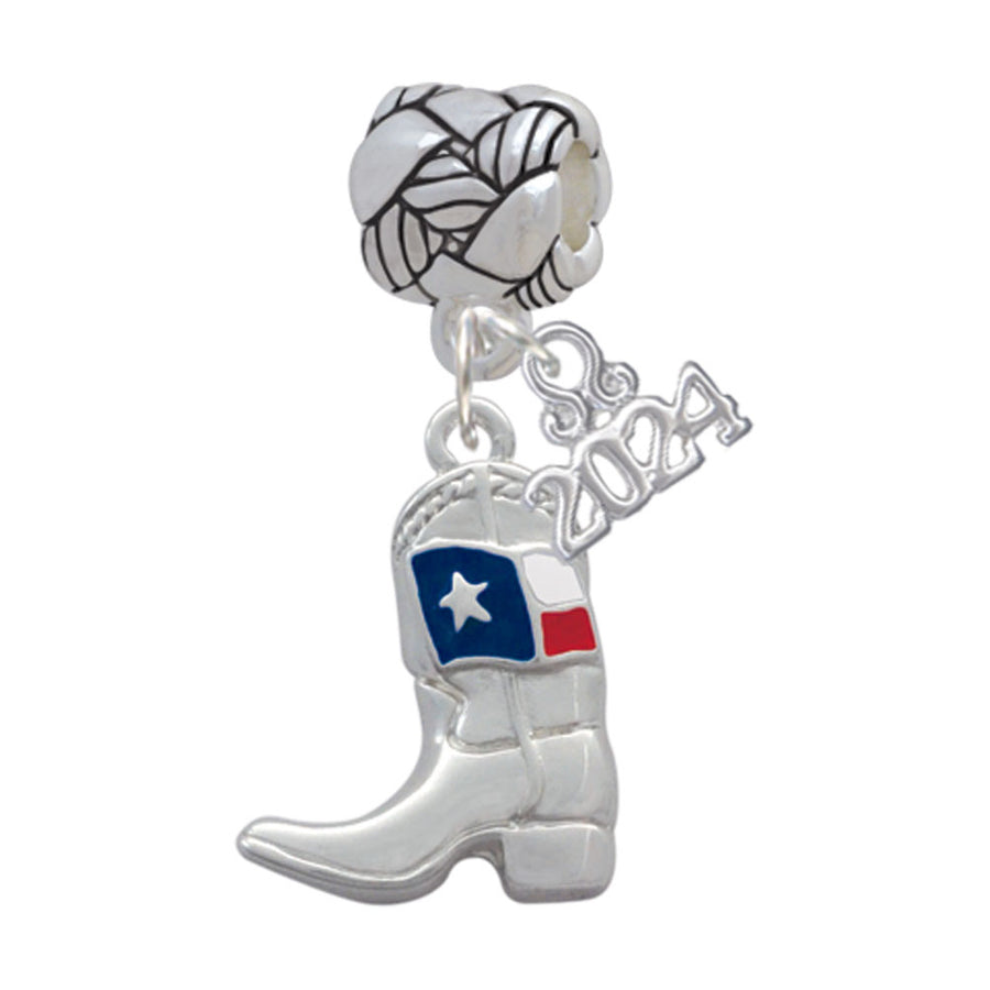 Delight Jewelry Silvertone Cowboy Boot with Texas Flag Woven Rope Charm Bead Dangle with Year 2024 Image 1