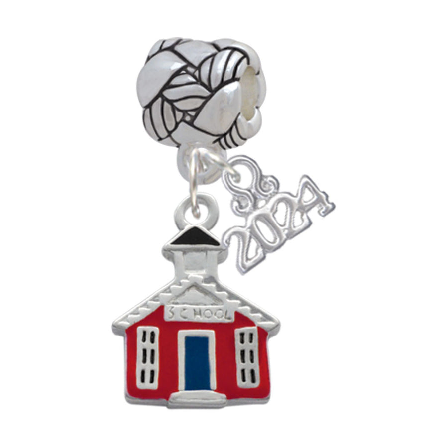 Delight Jewelry Silvertone Red School House Woven Rope Charm Bead Dangle with Year 2024 Image 1
