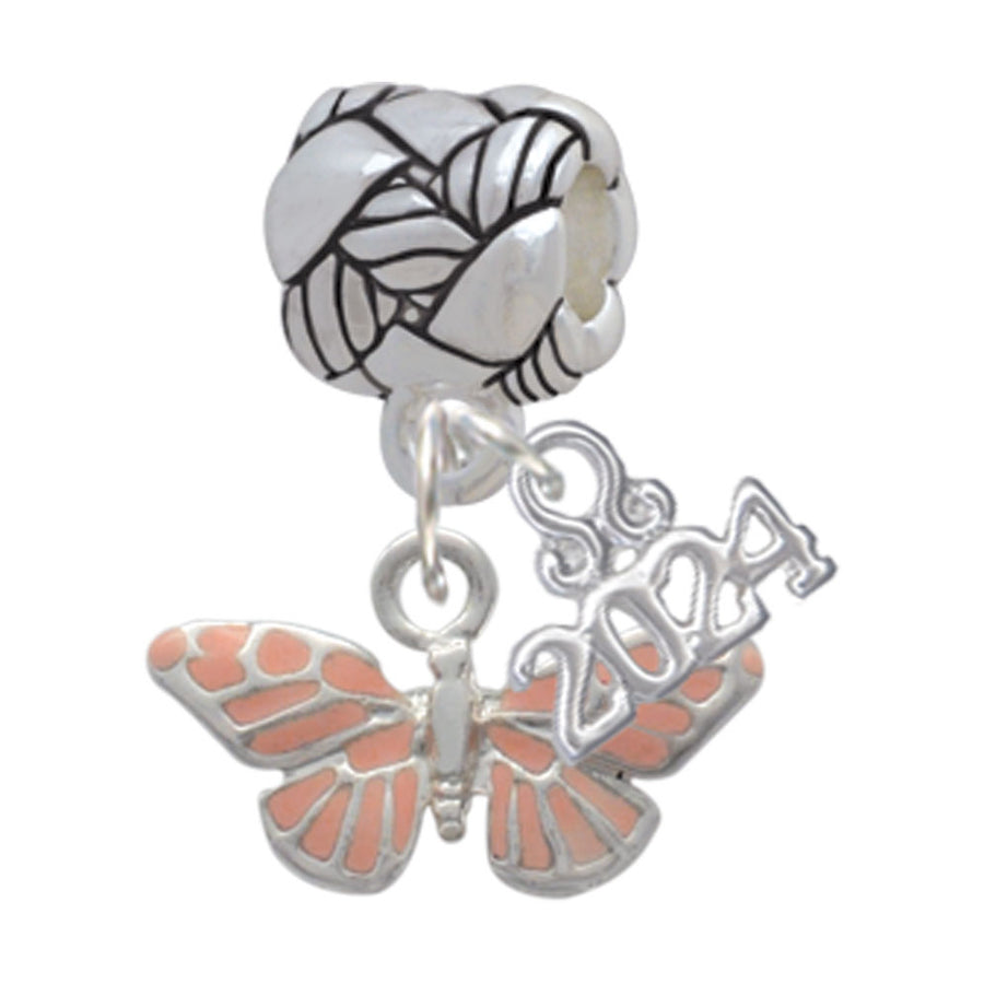 Delight Jewelry Silvertone Small Pink Butterfly Woven Rope Charm Bead Dangle with Year 2024 Image 1