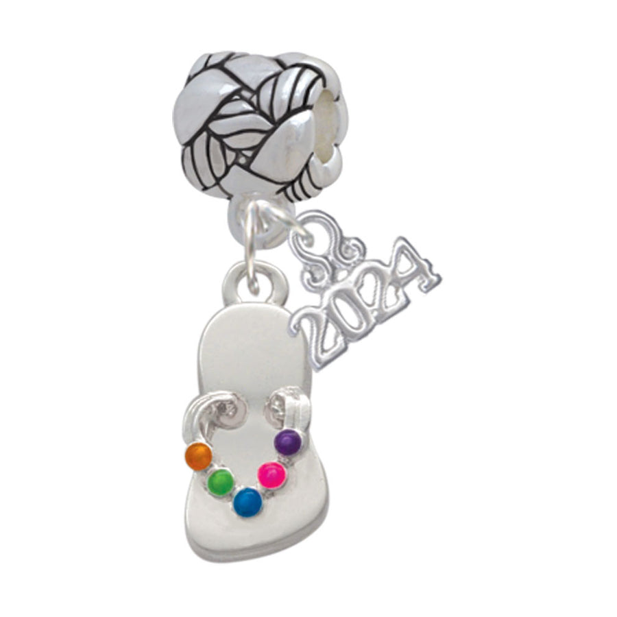 Delight Jewelry Silvertone Multicolored Flip Flop Woven Rope Charm Bead Dangle with Year 2024 Image 1