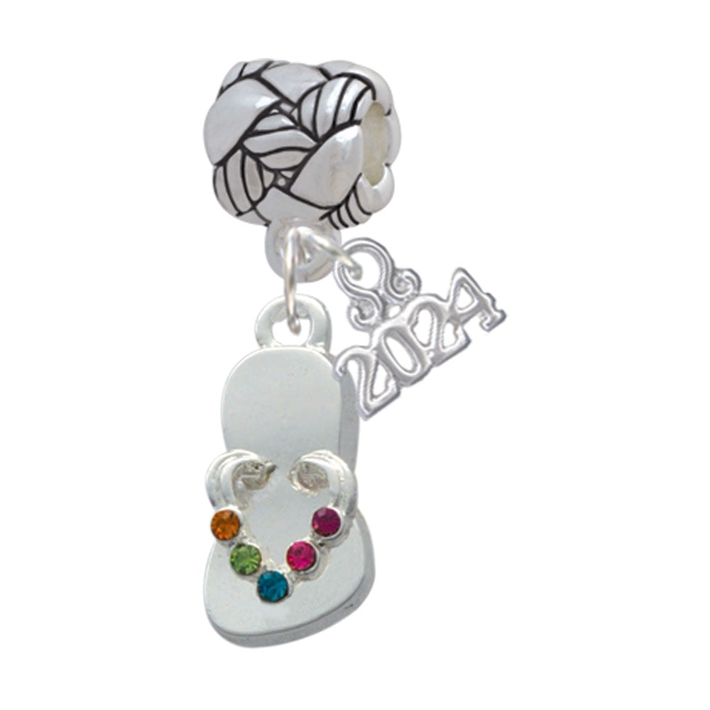 Delight Jewelry Silvertone Multicolored Crystal Flip Flop Woven Rope Charm Bead Dangle with Year 2024 Image 1
