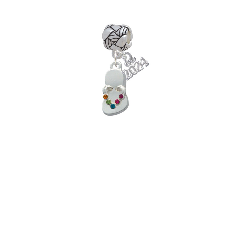 Delight Jewelry Silvertone Multicolored Crystal Flip Flop Woven Rope Charm Bead Dangle with Year 2024 Image 2