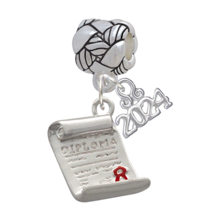 Delight Jewelry Silvertone Diploma Woven Rope Charm Bead Dangle with Year 2024 Image 1