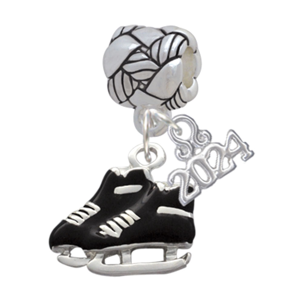Delight Jewelry Silvertone Black Ice Skates Woven Rope Charm Bead Dangle with Year 2024 Image 1