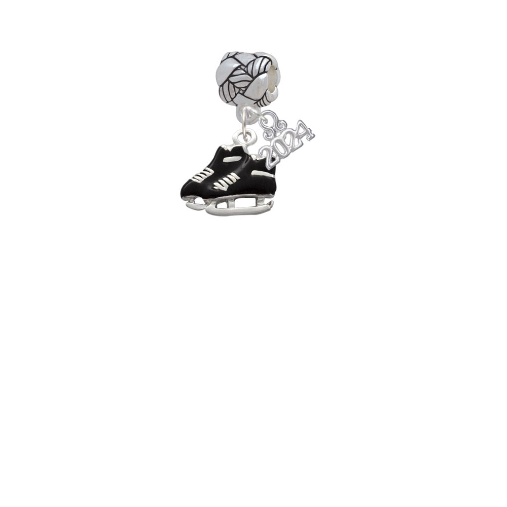 Delight Jewelry Silvertone Black Ice Skates Woven Rope Charm Bead Dangle with Year 2024 Image 2