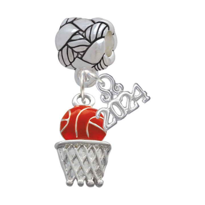 Delight Jewelry Silvertone Basketball - Over Hoop Woven Rope Charm Bead Dangle with Year 2024 Image 1