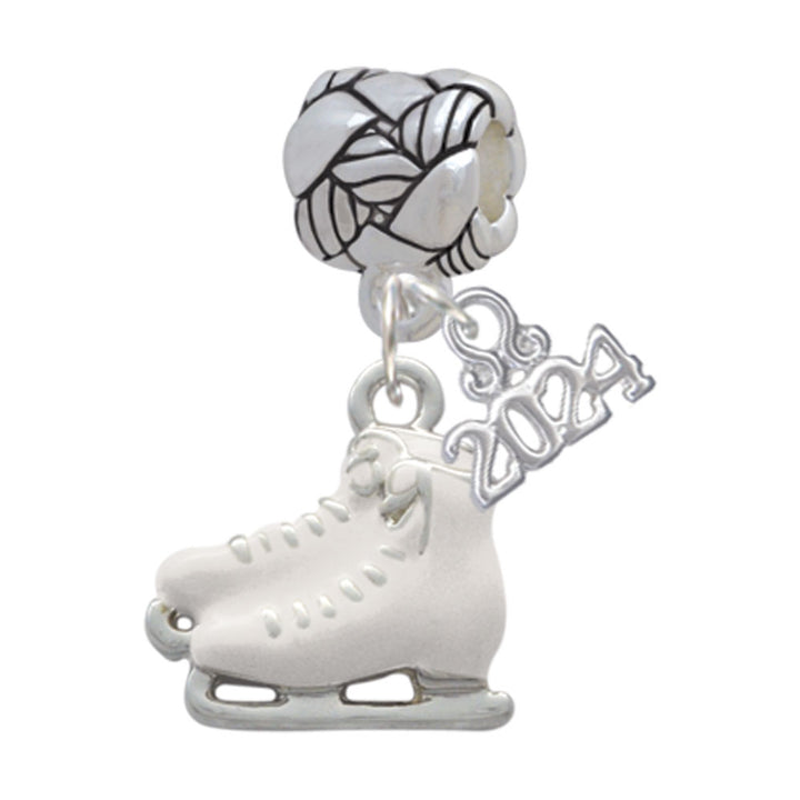 Delight Jewelry Silvertone White Ice Skates Woven Rope Charm Bead Dangle with Year 2024 Image 1
