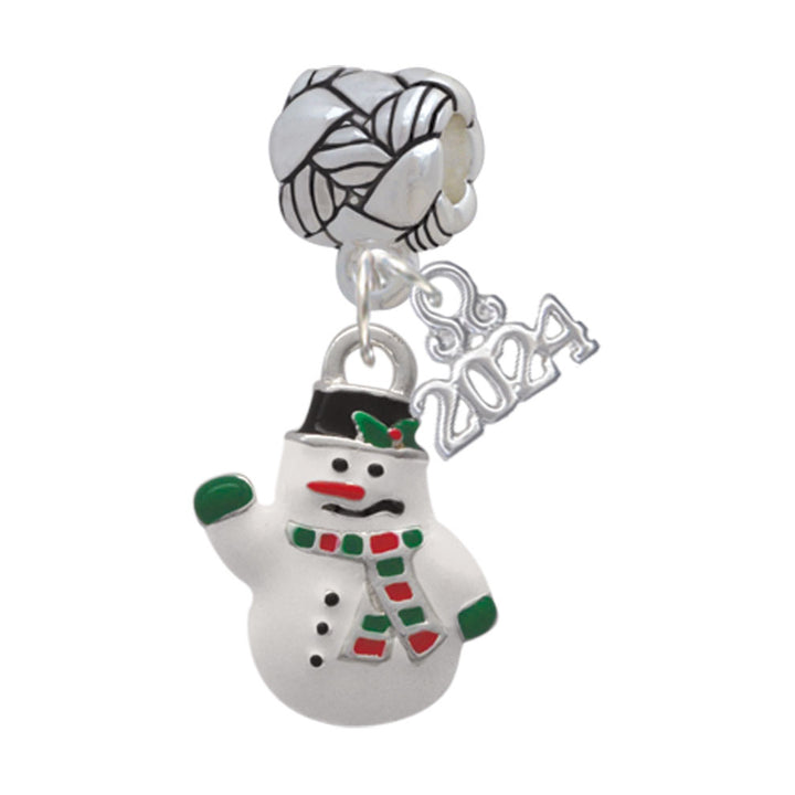 Delight Jewelry Silvertone White Enamel Snowman Woven Rope Charm Bead Dangle with Year 2024 Image 1