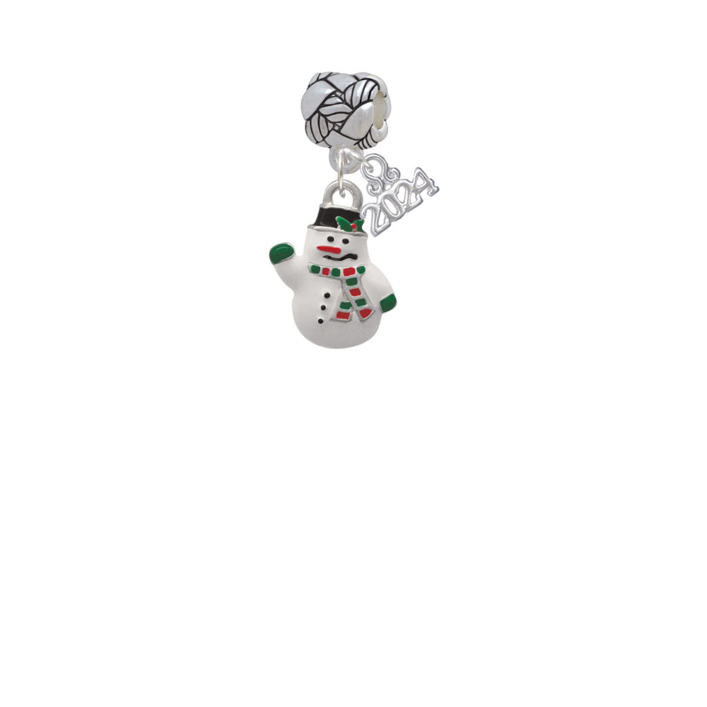 Delight Jewelry Silvertone White Enamel Snowman Woven Rope Charm Bead Dangle with Year 2024 Image 2