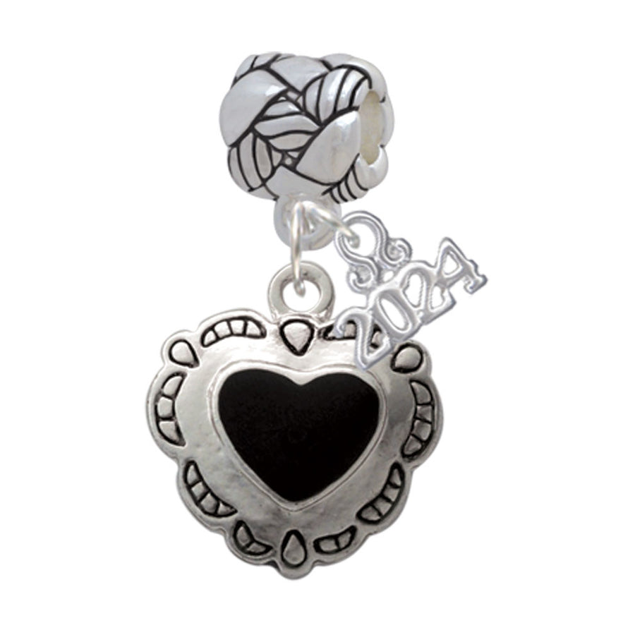 Delight Jewelry Silvertone Black Concho Heart Woven Rope Charm Bead Dangle with Year 2024 Image 1