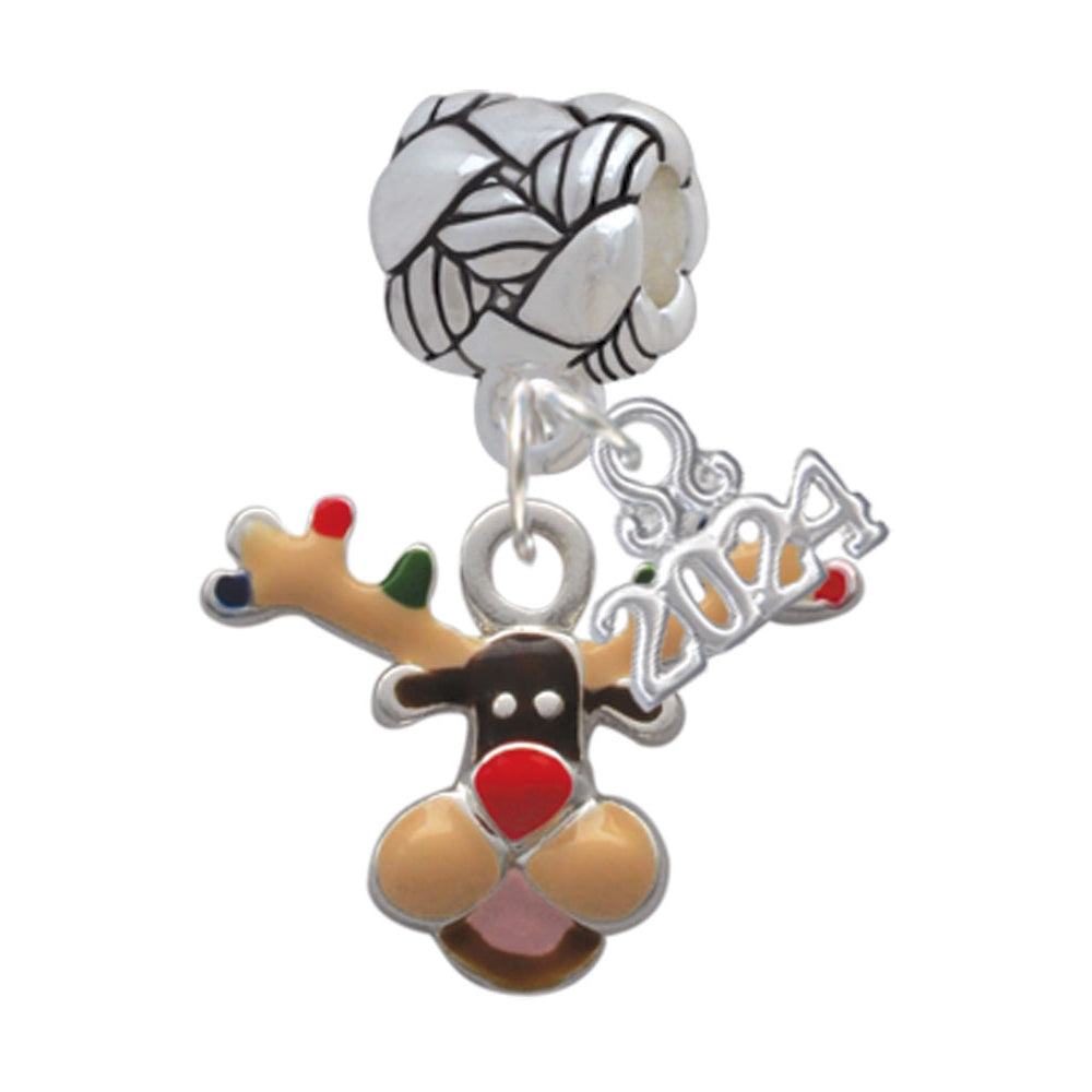 Delight Jewelry Silvertone Reindeer with Christmas Lights Woven Rope Charm Bead Dangle with Year 2024 Image 1