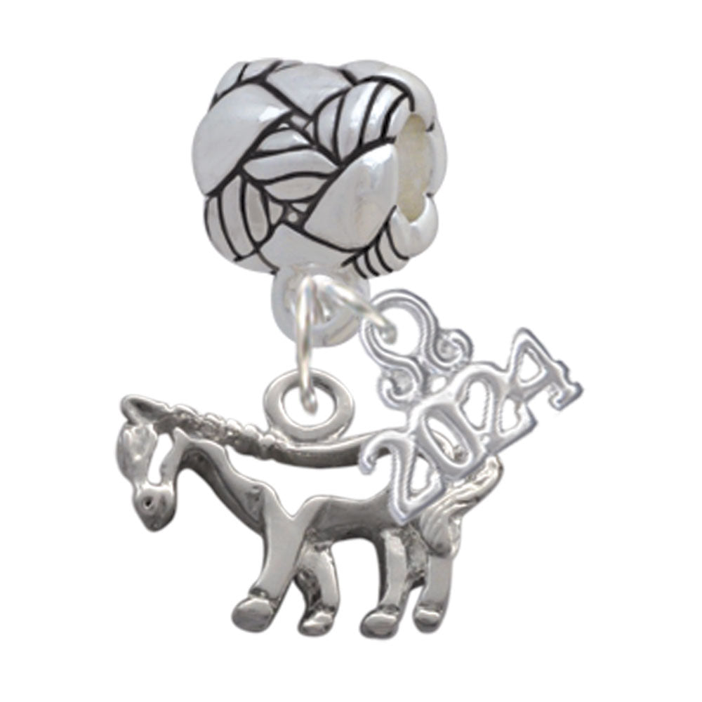 Delight Jewelry Silvertone Horse - Outline Woven Rope Charm Bead Dangle with Year 2024 Image 1