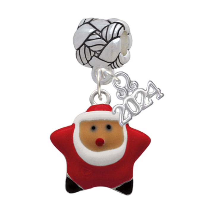 Delight Jewelry Silvertone Red Star Santa Woven Rope Charm Bead Dangle with Year 2024 Image 1
