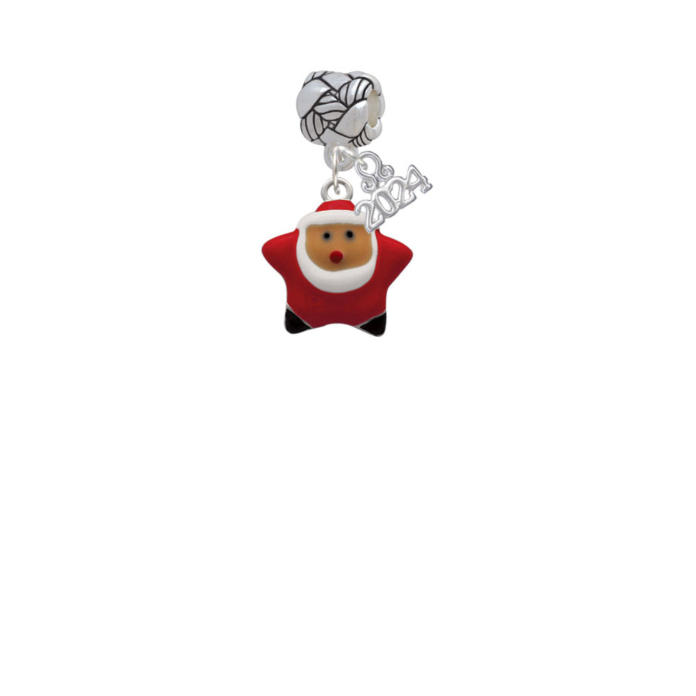 Delight Jewelry Silvertone Red Star Santa Woven Rope Charm Bead Dangle with Year 2024 Image 2