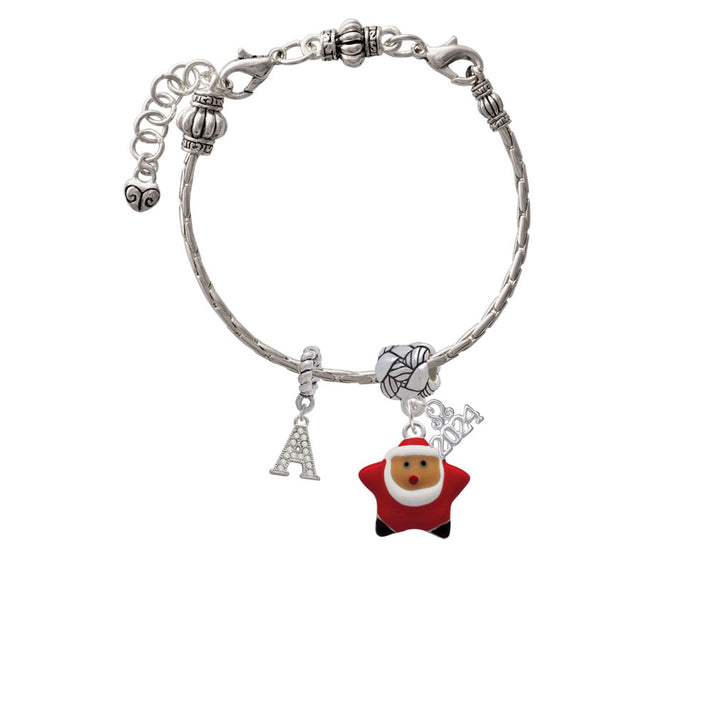 Delight Jewelry Silvertone Red Star Santa Woven Rope Charm Bead Dangle with Year 2024 Image 3