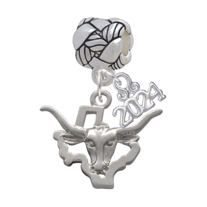 Delight Jewelry Silvertone Longhorn - Texas Woven Rope Charm Bead Dangle with Year 2024 Image 1