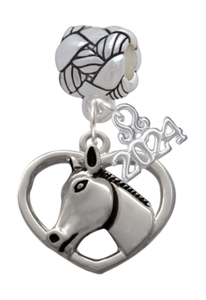 Delight Jewelry Silvertone Heart with Horse Head Woven Rope Charm Bead Dangle with Year 2024 Image 1