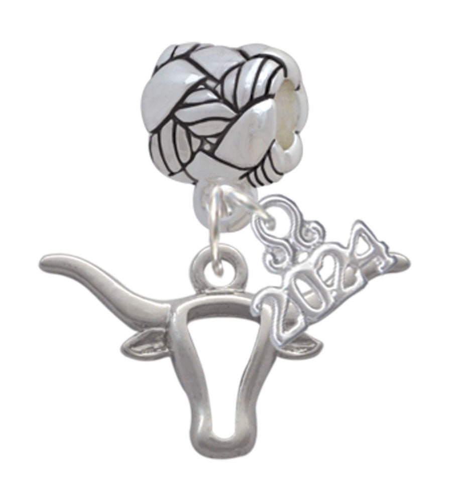 Delight Jewelry Silvertone Longhorn Head Outline Woven Rope Charm Bead Dangle with Year 2024 Image 1