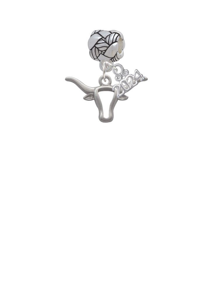 Delight Jewelry Silvertone Longhorn Head Outline Woven Rope Charm Bead Dangle with Year 2024 Image 2