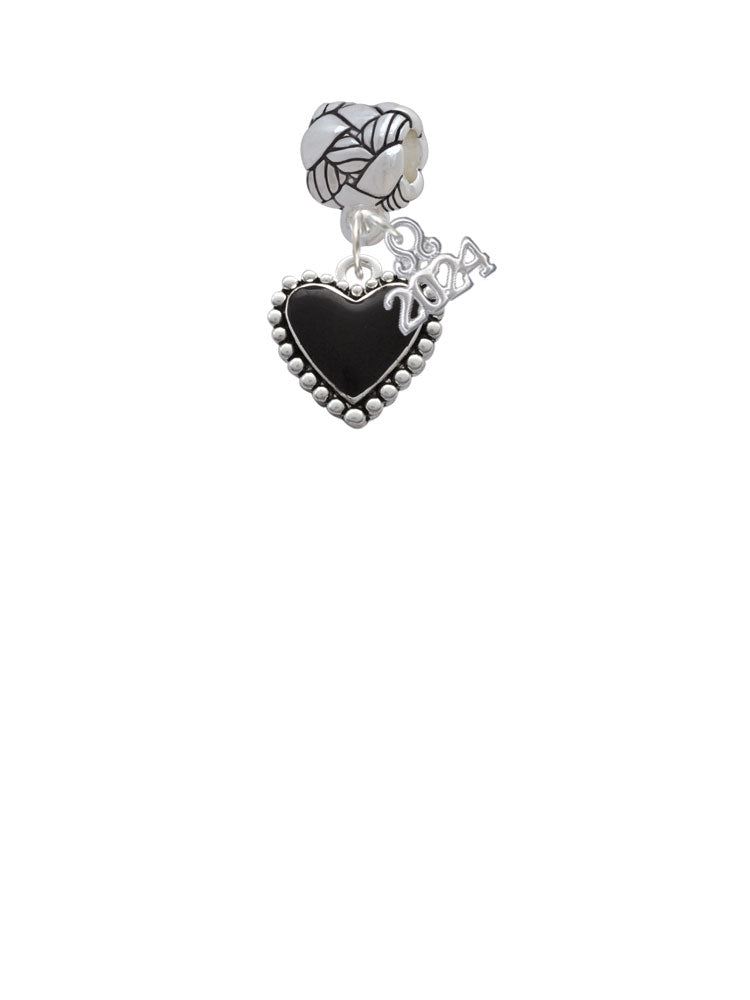Delight Jewelry Silvertone Black Heart with Beaded Border Woven Rope Charm Bead Dangle with Year 2024 Image 2