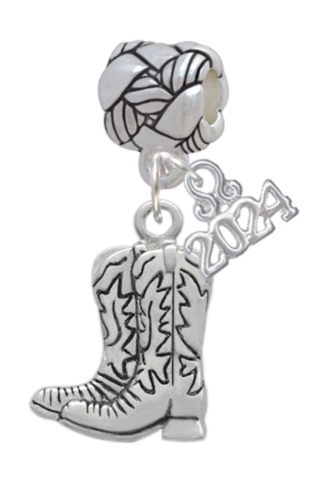 Delight Jewelry Silvertone Cowboy Boots Woven Rope Charm Bead Dangle with Year 2024 Image 1