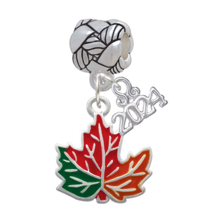 Delight Jewelry Silvertone Large Orange Fall Leaf Woven Rope Charm Bead Dangle with Year 2024 Image 1