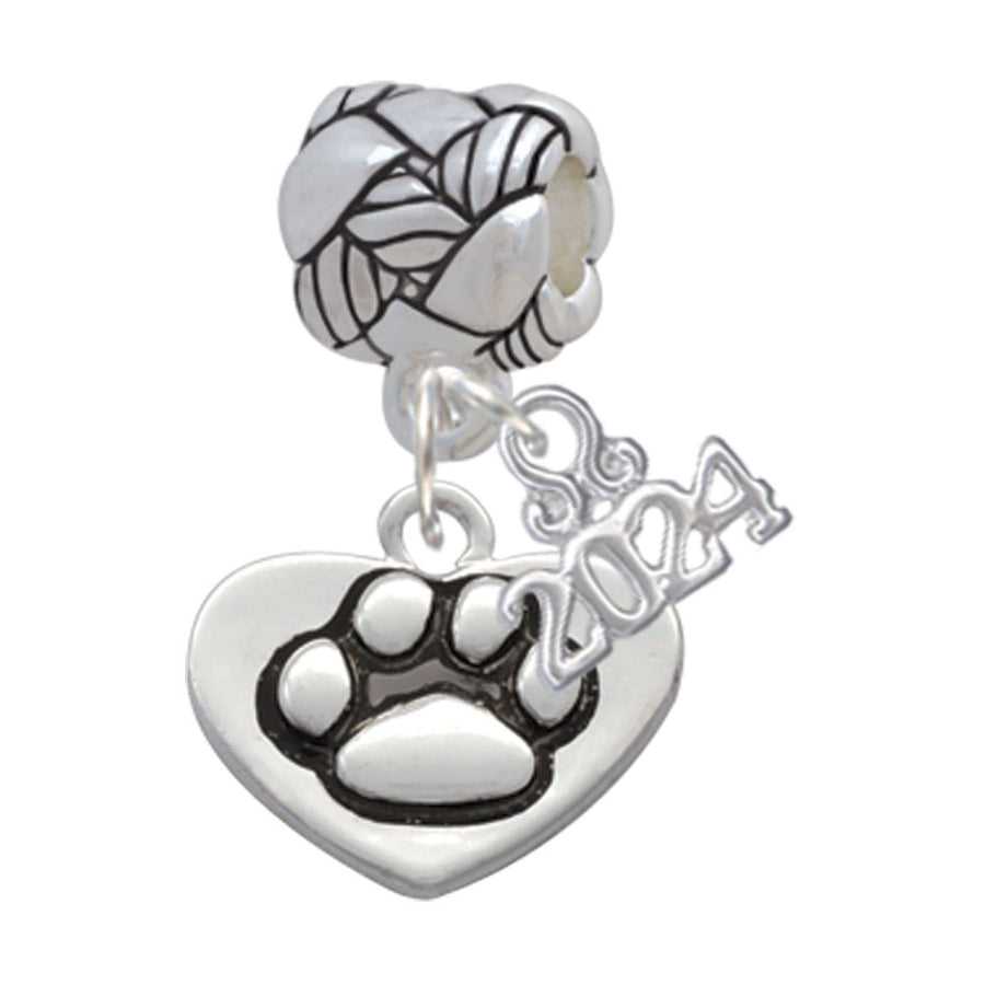 Delight Jewelry Silvertone Paw in Heart Woven Rope Charm Bead Dangle with Year 2024 Image 1