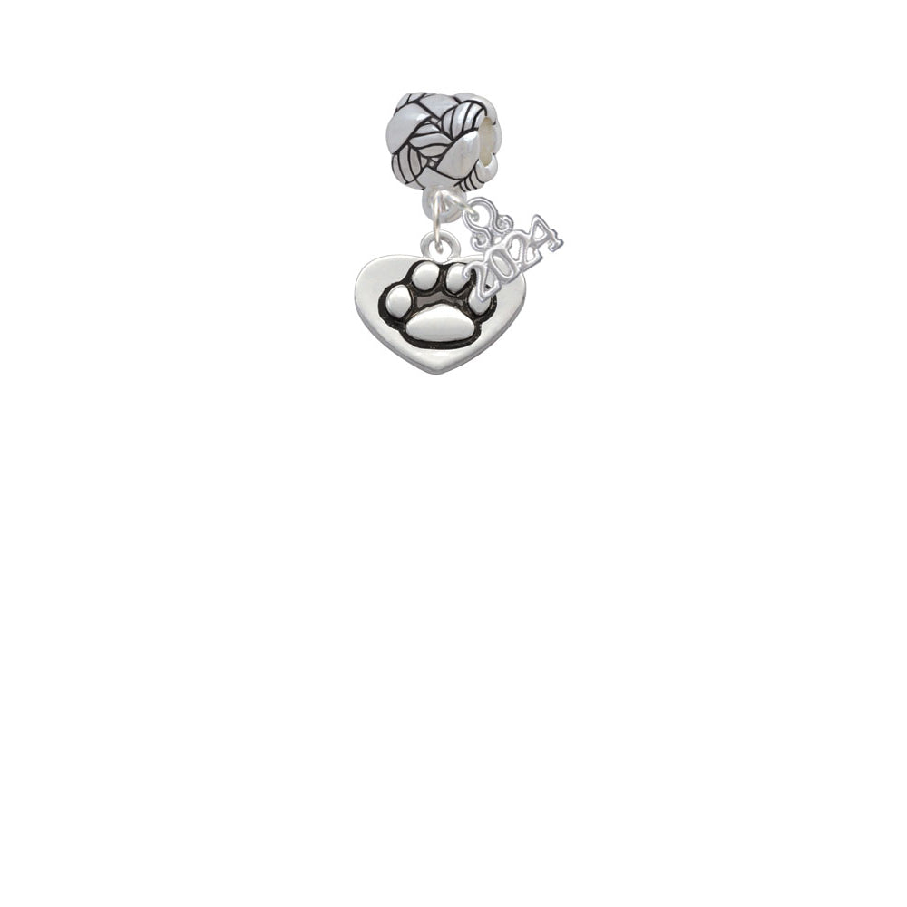 Delight Jewelry Silvertone Paw in Heart Woven Rope Charm Bead Dangle with Year 2024 Image 2