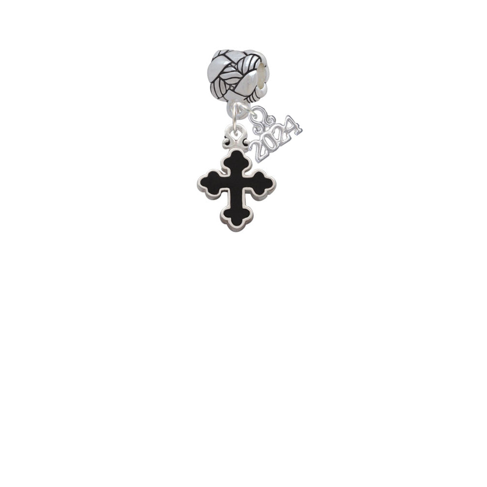 Delight Jewelry Silvertone Small Black Enamel Botonee Cross Woven Rope Charm Bead Dangle with Year 2024 Image 2