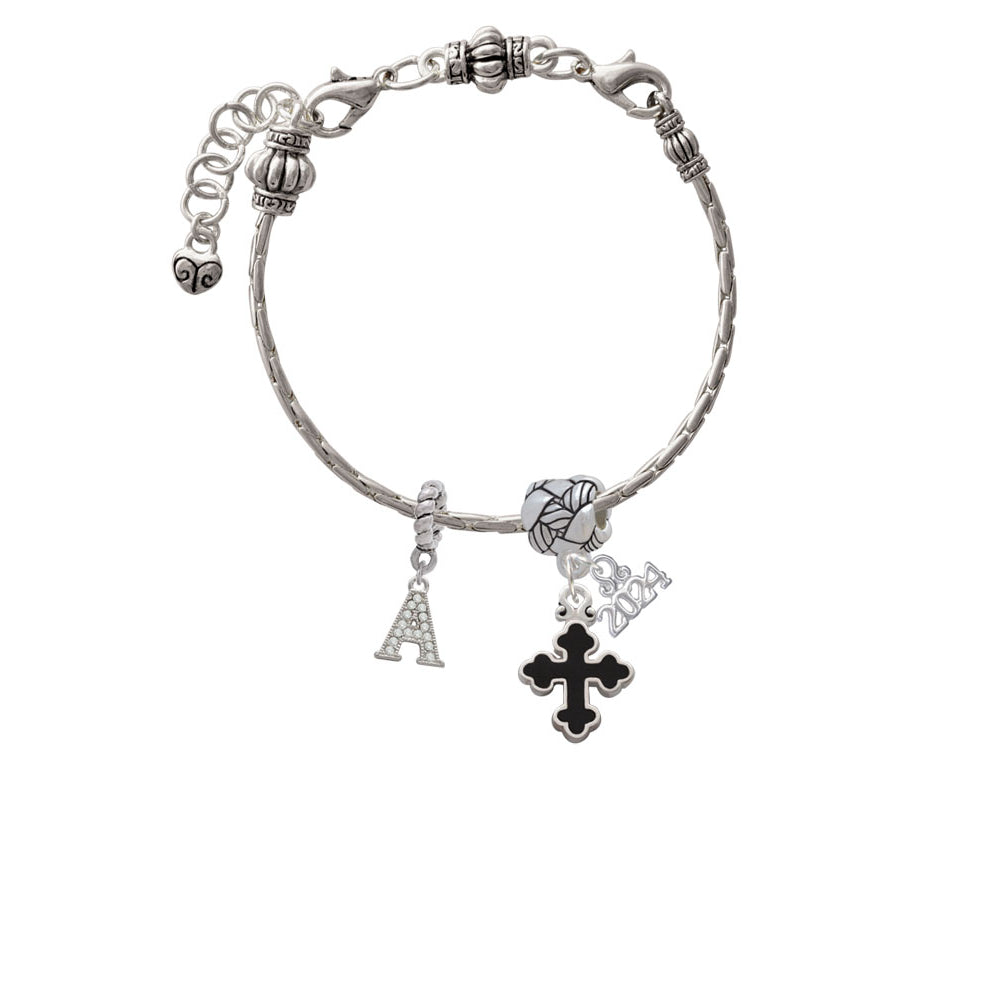 Delight Jewelry Silvertone Small Black Enamel Botonee Cross Woven Rope Charm Bead Dangle with Year 2024 Image 3