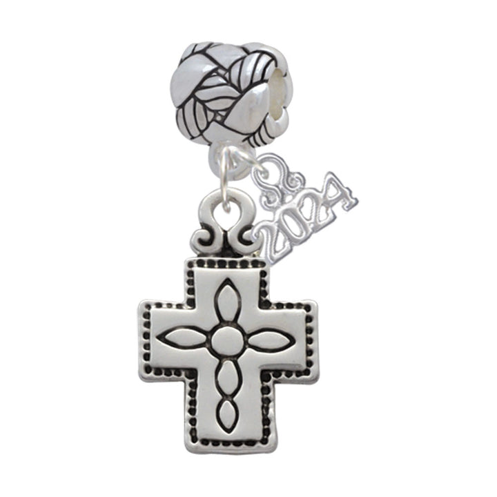 Delight Jewelry Silvertone Large Southwestern Antiqued Cross Woven Rope Charm Bead Dangle with Year 2024 Image 1