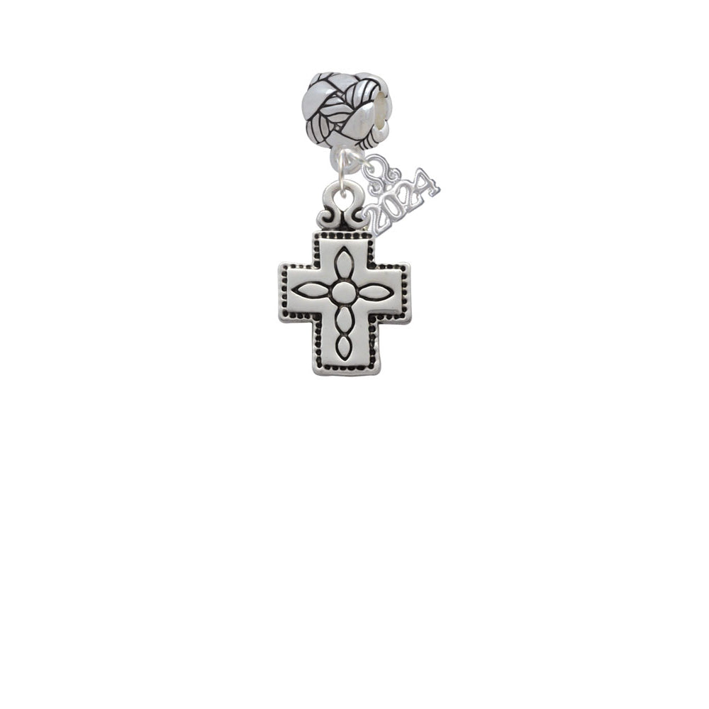 Delight Jewelry Silvertone Large Southwestern Antiqued Cross Woven Rope Charm Bead Dangle with Year 2024 Image 2