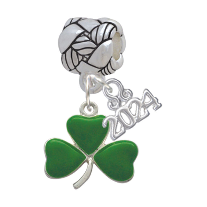 Delight Jewelry Silvertone Green Three Leaf Clover - Shamrock Woven Rope Charm Bead Dangle with Year 2024 Image 1